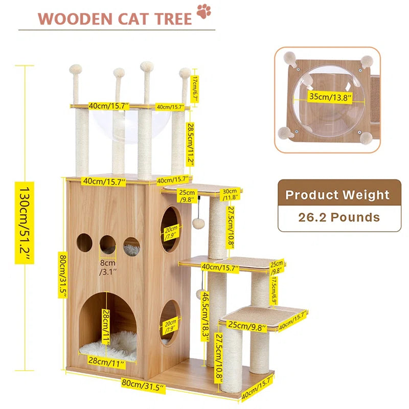 Tavion 51.2" Wood Cat Trees,Cat Tower,Cat Trees for Large Cats